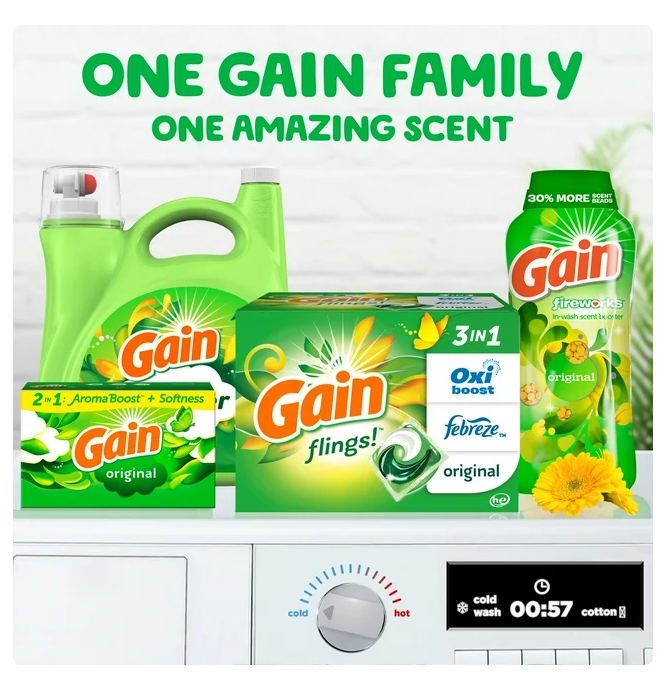 Gain Flings! 3 in 1 Laundry Detergent Pacs, Original Scents, 152 ct.