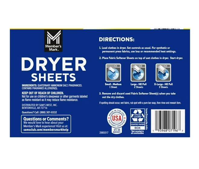 Member's Mark Fabric Softener Dryer Sheets, Fresh Scent, 480 ct.