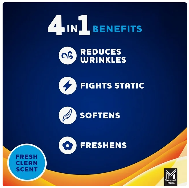 Member's Mark Fabric Softener Dryer Sheets, Fresh Scent, 480 ct.