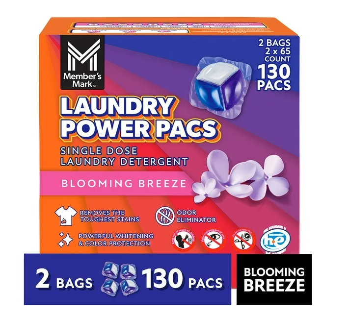 Member's Mark Laundry Detergent Power Pacs, Blooming Breeze, 130 ct.