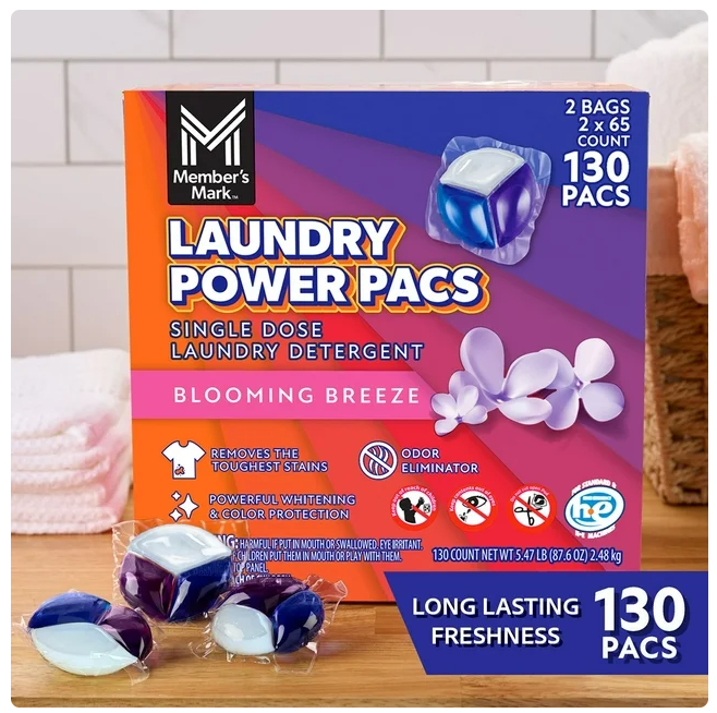 Member's Mark Laundry Detergent Power Pacs, Blooming Breeze, 130 ct.