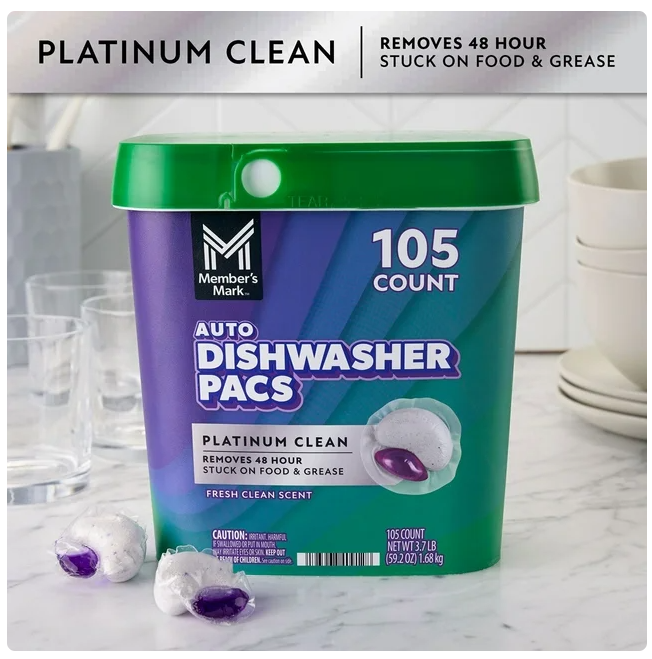 Member's Mark Platinum Clean Automatic Dishwasher Pacs, Fresh Clean, 105 ct.