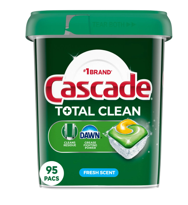 Cascade Total Clean ActionPacs Dishwasher Detergent, Fresh Scent, 95 ct.