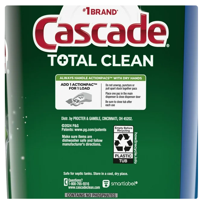 Cascade Total Clean ActionPacs Dishwasher Detergent, Fresh Scent, 95 ct.