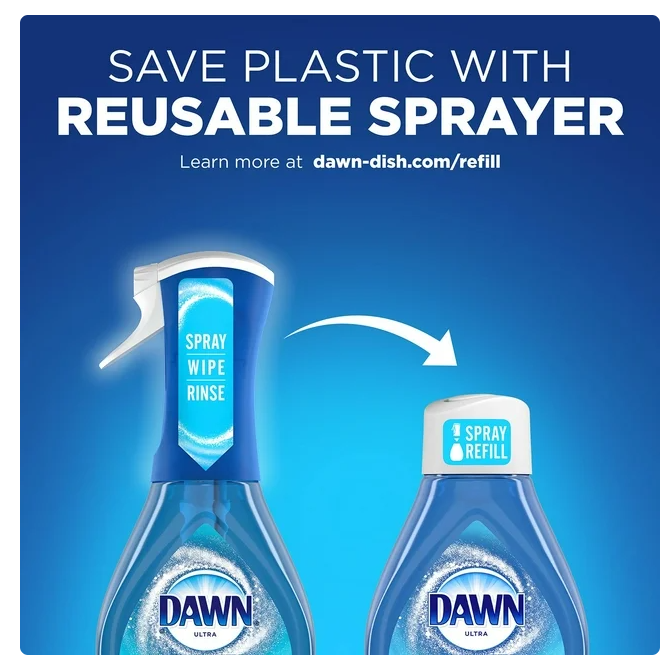 Dawn Platinum Plus Powerwash Dish Spray Bottle Set, Fresh Scent, 1 Spray Bottle + 2 Refills, 64.5 fl. oz.