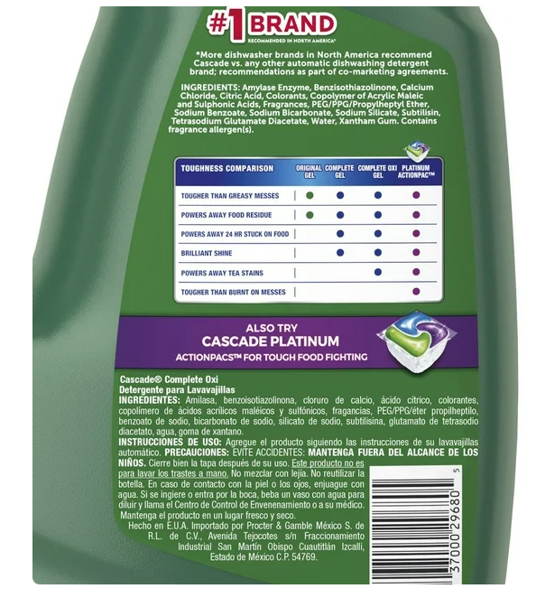 Cascade Complete Gel + Oxi Dishwasher Detergent, 125 fl. oz.