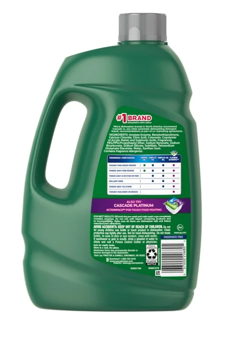 Cascade Complete Gel + Oxi Dishwasher Detergent, 125 fl. oz.
