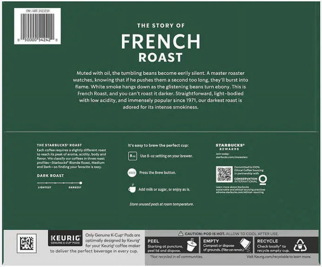 Starbucks Dark French Roast K-Cup, 72-count