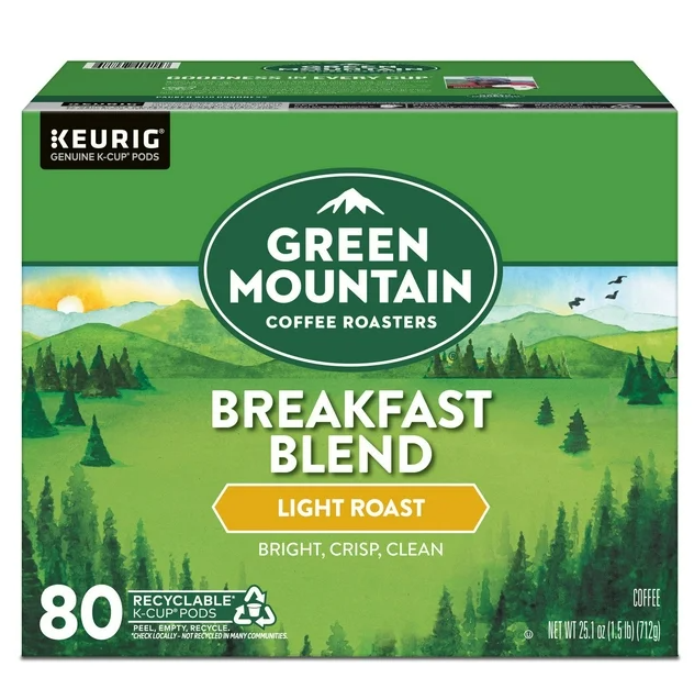 Green Mountain Coffee Roasters Light Roast Coffee Pods, Breakfast Blend, 80 ct.