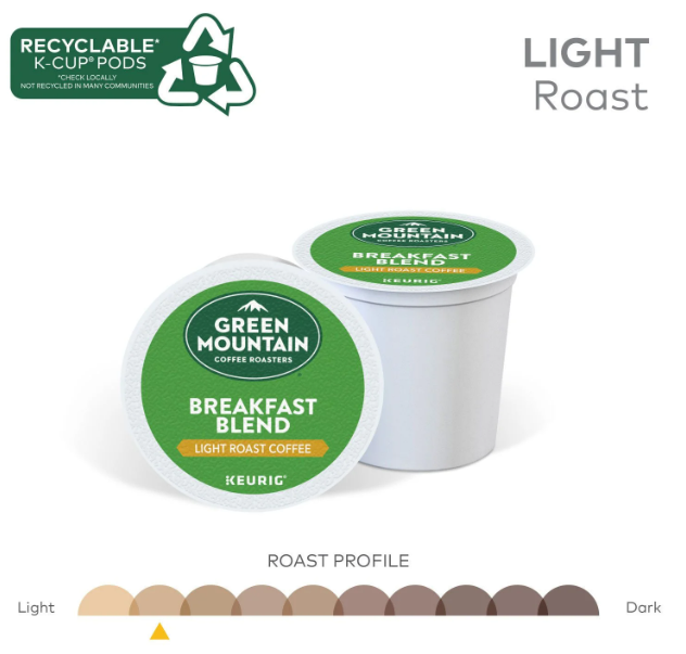 Green Mountain Coffee Roasters Light Roast Coffee Pods, Breakfast Blend, 80 ct.