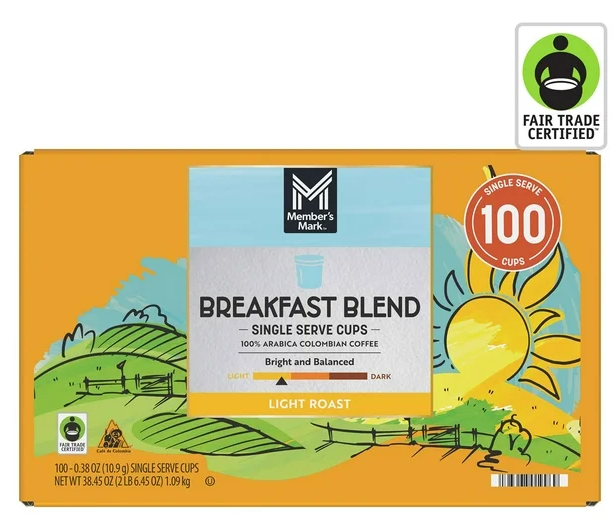 Member's Mark Breakfast Blend Light Roast Coffee Pods, 100 ct.