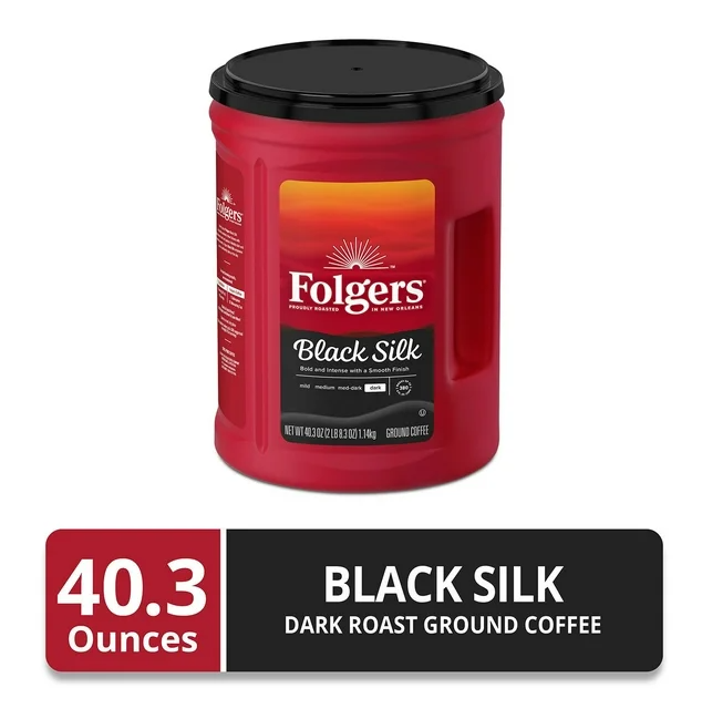 Folgers Dark Roast Ground Coffee, Black Silk, 40.3 oz.
