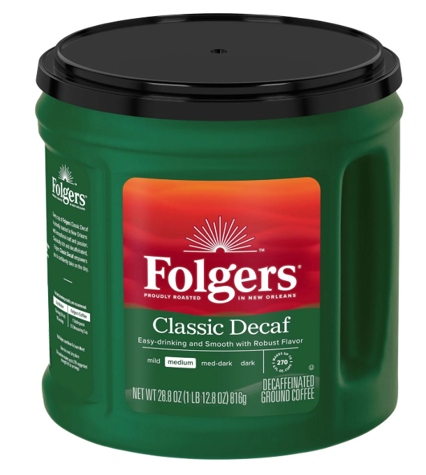 Folgers Decaffeinated Classic Roast Ground Coffee, 28.8 oz.