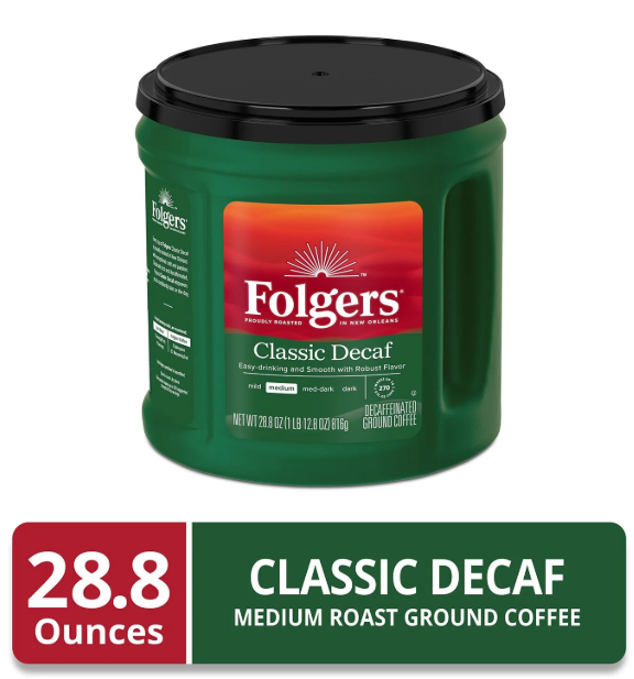 Folgers Decaffeinated Classic Roast Ground Coffee, 28.8 oz.