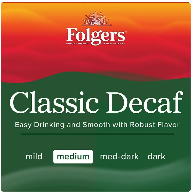 Folgers Decaffeinated Classic Roast Ground Coffee, 28.8 oz.
