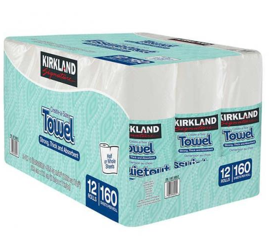 Kirkland Signature Paper Towels, 2-Ply, 160 Sheets, 12 Individually Wrapped Rolls
