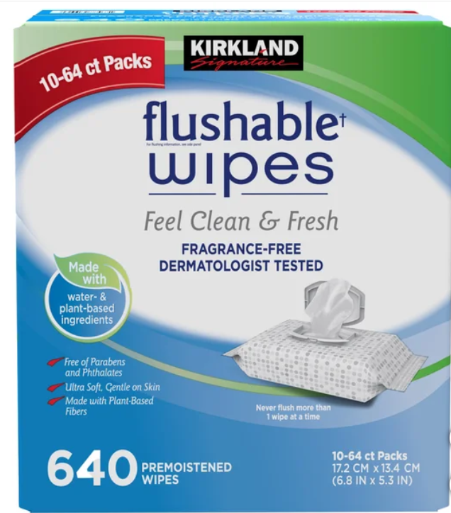 Kirkland Signature Premoistened Flushable Wipes, Fragrance Free, 640-count