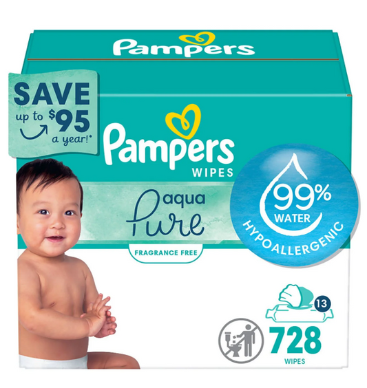 Pampers Aqua Pure Baby Wipes, Fragrance Free, 13 pk., 728 Wipes