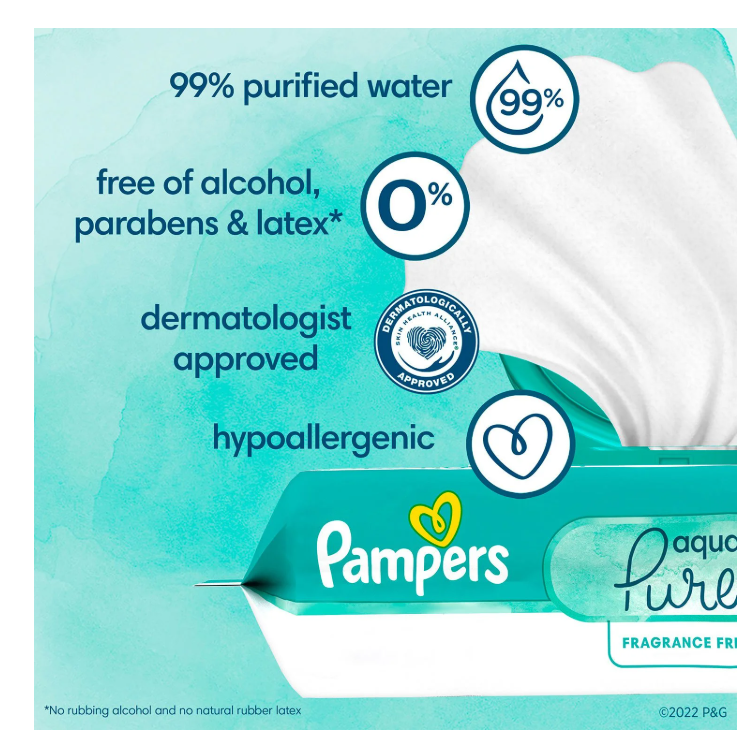 Pampers Aqua Pure Baby Wipes, Fragrance Free, 13 pk., 728 Wipes