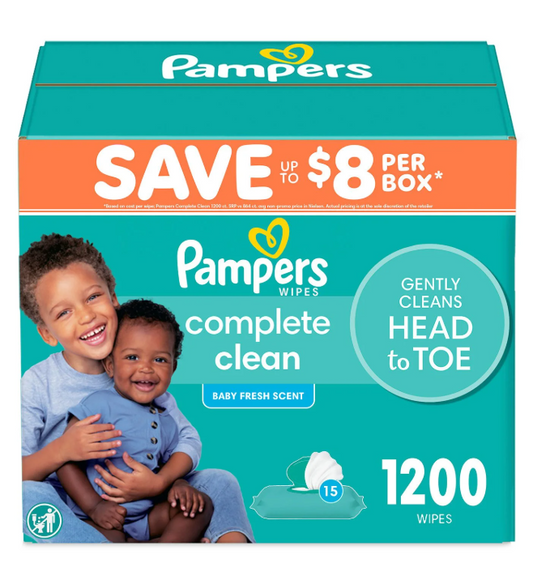 Pampers, Complete Clean Baby Wipes, Baby Fresh Scent, 15 pk., 1200 Wipes