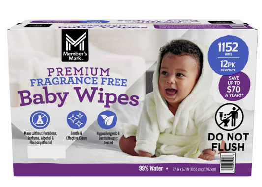Member's Mark Premium Baby Wipes, Fragrance Free, 12 pk., 1152 Wipes