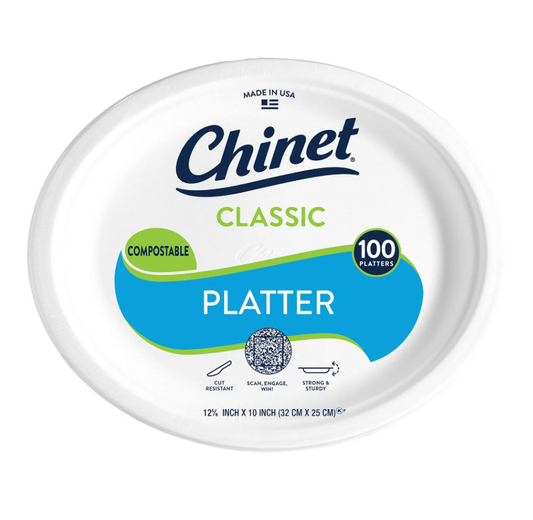Chinet Classic Platter Paper Plate, 12.63" x 10", 100 ct.
