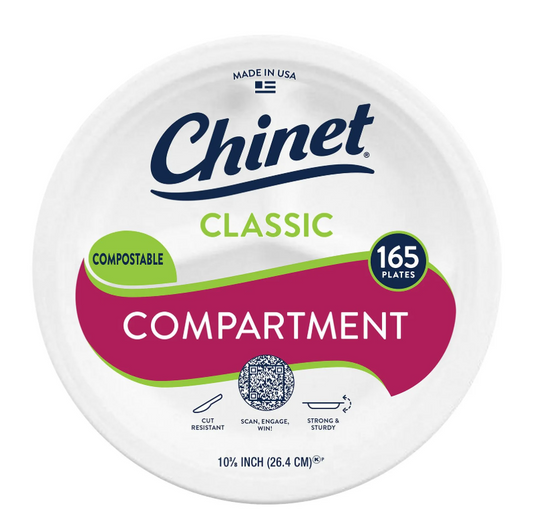 Chinet Classic Compartment Paper Plate, 10.38", 165 ct.