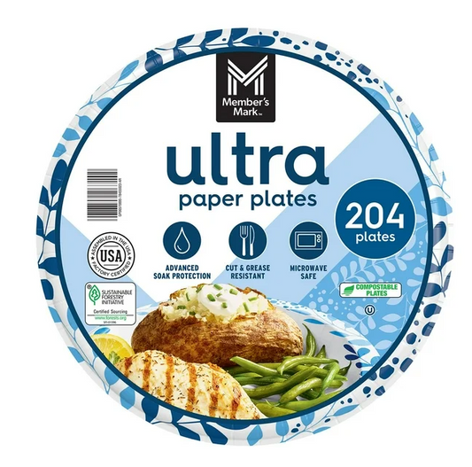 Member's Mark Ultra Dinner Paper Plates, 10", 204 ct.