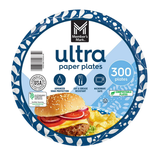 Member's Mark Ultra Lunch Paper Plates, 8.5", 300 ct.