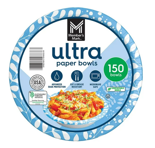 Member's Mark Ultra Soup/Salad Paper Bowls 20 oz., 150 ct.