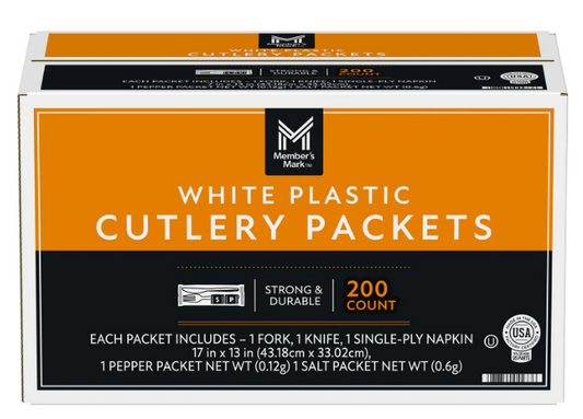 Member's Mark White Plastic Cutlery Packets 200 ct.