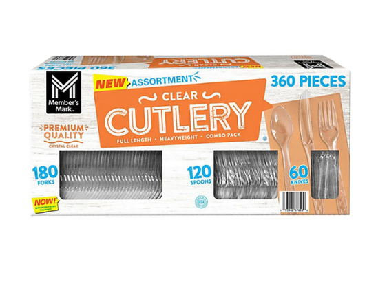 Member's Mark Clear Cutlery Combo Pack, Forks, Knives, Spoons 360 ct.