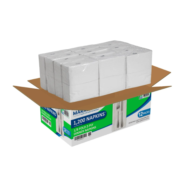 Marathon 1/8 Fold 2-Ply White Dinner Napkin, 12 pks., 100 napkins/pk.