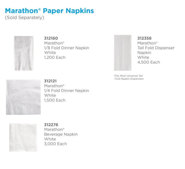 Marathon 1/8 Fold 2-Ply White Dinner Napkin, 12 pks., 100 napkins/pk.
