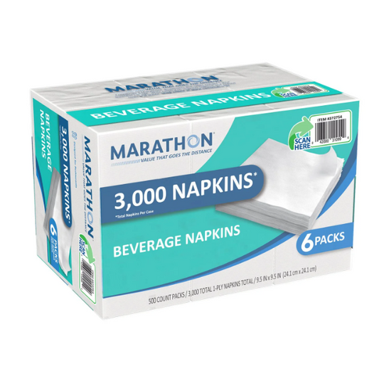 Marathon Embossed 1-Ply White Beverage Napkins, 6 pk., 3000 ct.