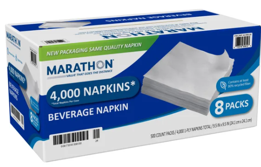 Marathon Beverage Napkin, 1-Ply, 500-count, 8-pack