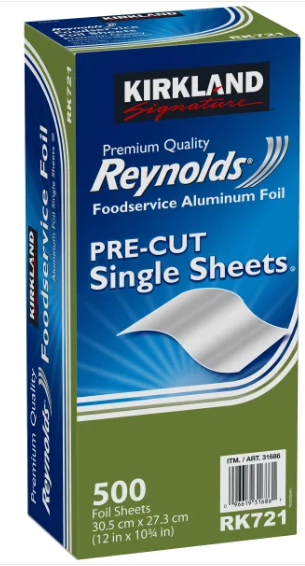 Kirkland Signature Reynolds Foodservice Aluminum Foil, Pre-Cut Single Sheets, 500-count