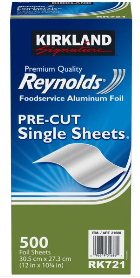 Kirkland Signature Reynolds Foodservice Aluminum Foil, Pre-Cut Single Sheets, 500-count