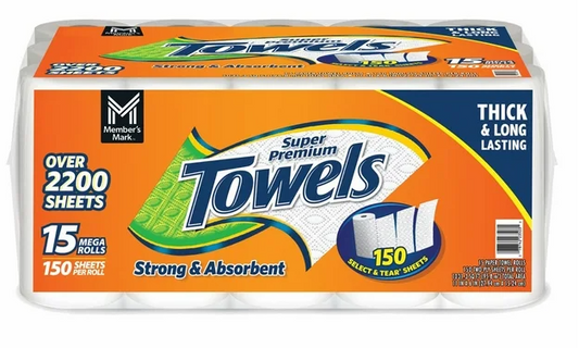 Member's Mark Select & Tear 2-Ply Paper Towel 15 rolls, 150 sheets/roll