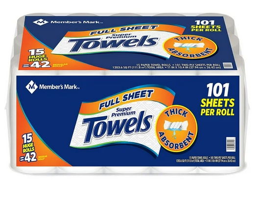 Member's Mark Full Sheet 2-Ply Paper Towel 15 rolls, 101 sheets/roll