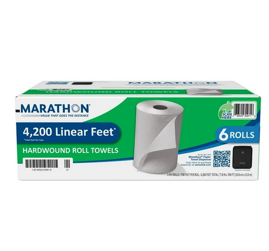 Marathon Hardwound Roll 1-Ply White Paper Towels 6 rolls, 700 ft./roll