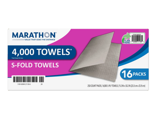Marathon Singlefold 1-Ply Natural Paper Towels 16 pks., 250 towels/pk.