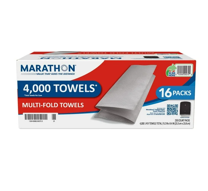 Marathon Multifold 1-Ply White Paper Towels 16 pks., 250 towels/pk