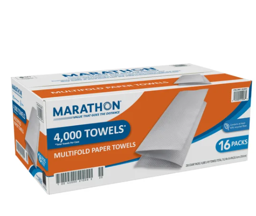 Marathon Paper Towels, Multifold, 1-Ply, 250 Sheets, 16-count