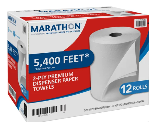 Marathon Dispenser Paper Towels, 2-Ply, 450 ft Rolls, 12-count