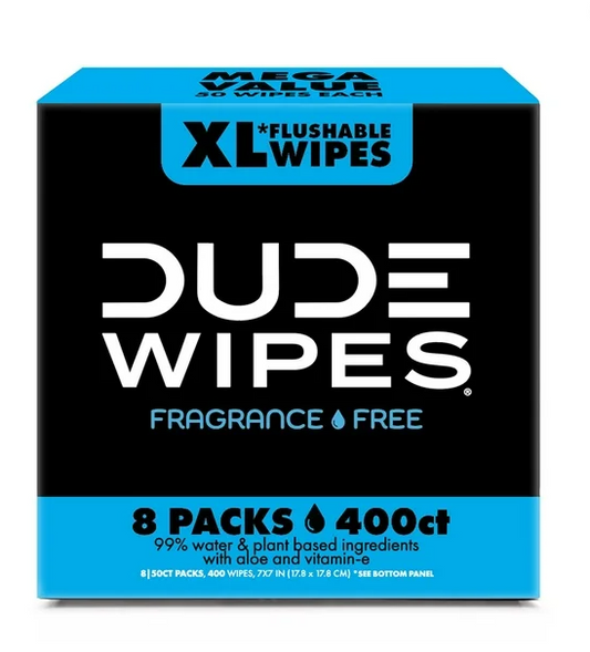 DUDE WIPES XL Flushable Wipes, Fragrance Free, 8 ct., 400 wipes