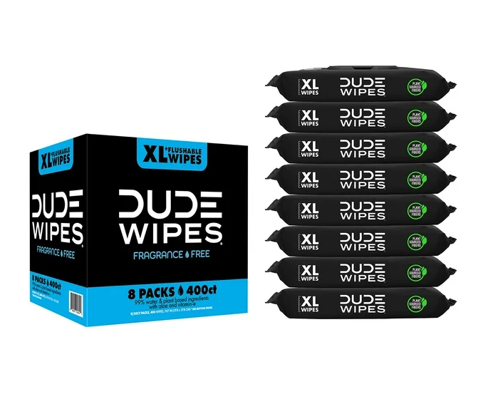 DUDE WIPES XL Flushable Wipes, Fragrance Free, 8 ct., 400 wipes
