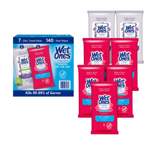 Wet Ones Antibacterial Hand Wipes, Fresh Scent & Lavender, 20 ct., 7 pk.