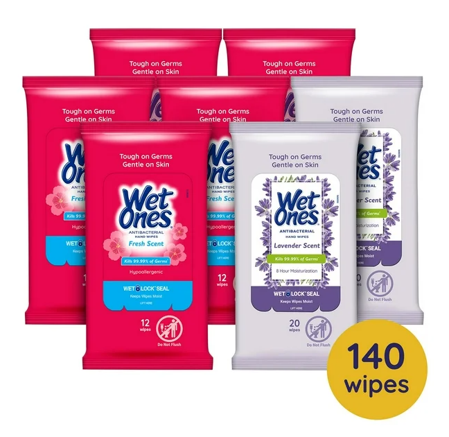 Wet Ones Antibacterial Hand Wipes, Fresh Scent & Lavender, 20 ct., 7 pk.