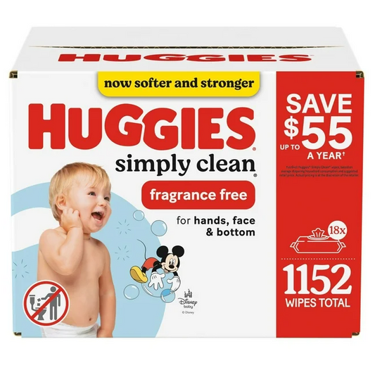 Huggies Simply Clean Unscented Baby Wipes, 18 pk., 1152 Wipes